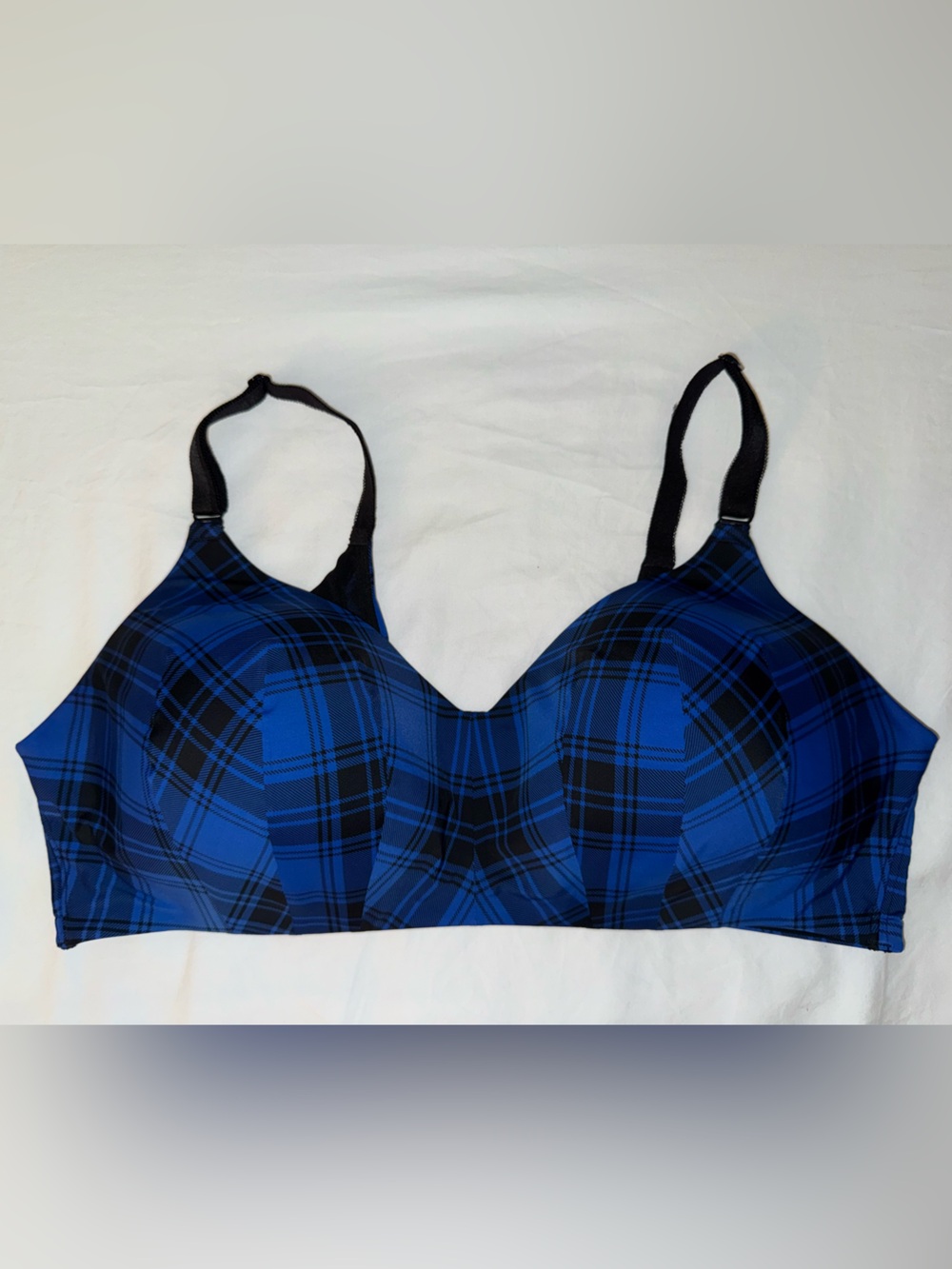 Blue Plaid T-Shirt Bra - Smooth Molded Support